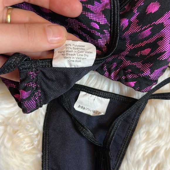 BODY SHOTZ PINK CHEETAH TRIANGLE BIKINI TOP & G STRING THONG SET - Picture 3 of 3